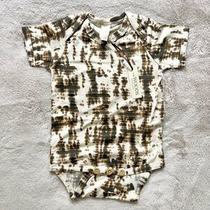 NWT Kate Quinn The Woods Beluga Shibori Short Sleeve Lap Neck Bodysuit Modal